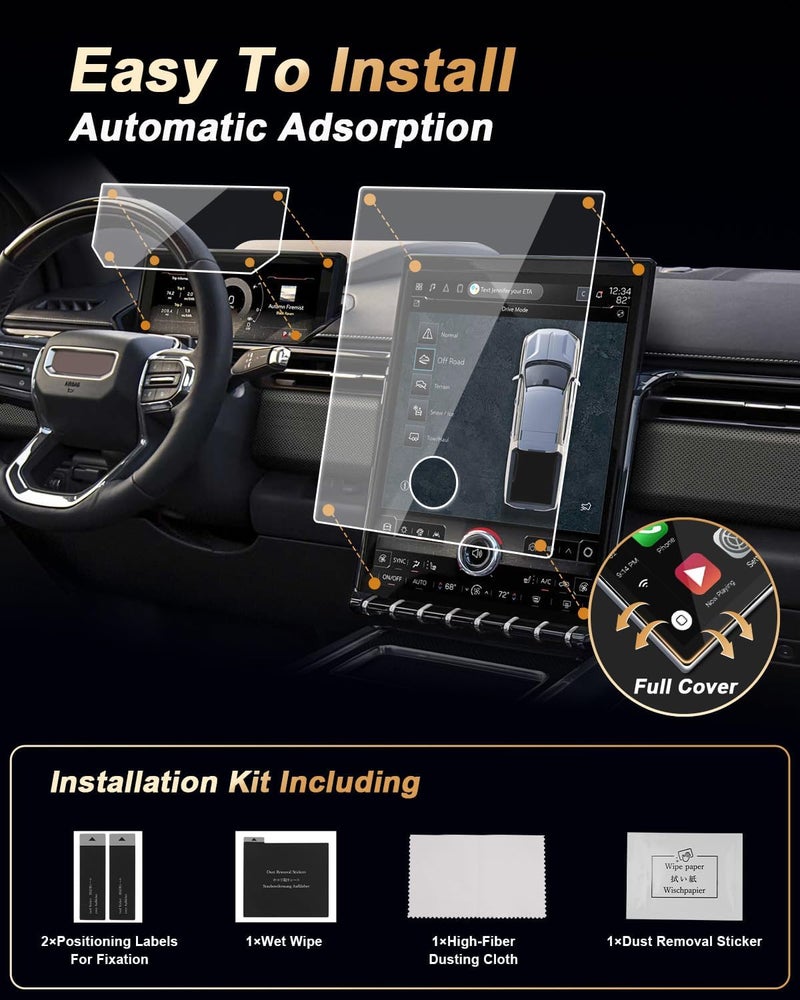 EcoZen حماية شاشة GMC Yukon 2026 - 2 قطعة ل GMC Yukon 2025-2026 شاشة الملاحة 16.8 بوصة + شاشة لوحة القيادة 11 بوصة - زجاج مقسى HD 9H ملحقات GMC Yukon/Yukon XL 2025-2026 مضادة لبصمات الأصابع - Image 4